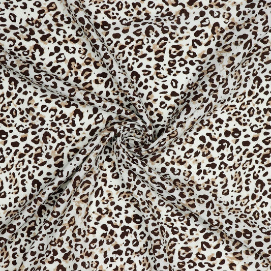 100% Viskozes audums- leoparda raksts uz balta fona 110 g/m²