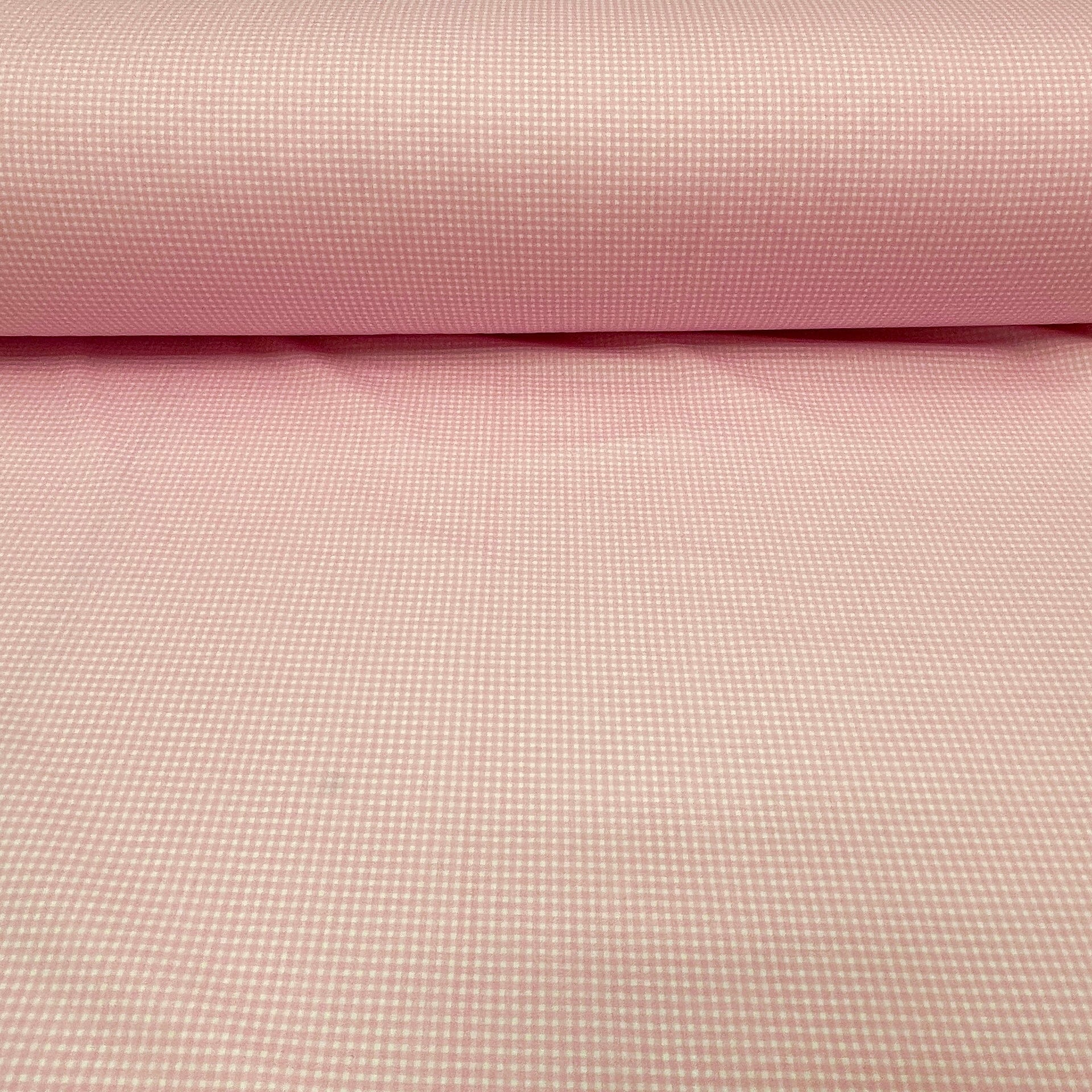 100% Kokvilnas audums-smalks rozā rūtains 125 g/m²