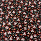 100% Viskozes audums-mazi sarkani un rozā ziediņi uz melna fona 110 g/m²