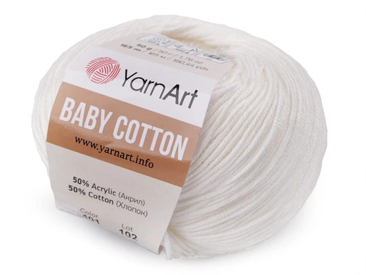 Dzija Yarn Art Baby Cotton-piena balta 165m 50g #401