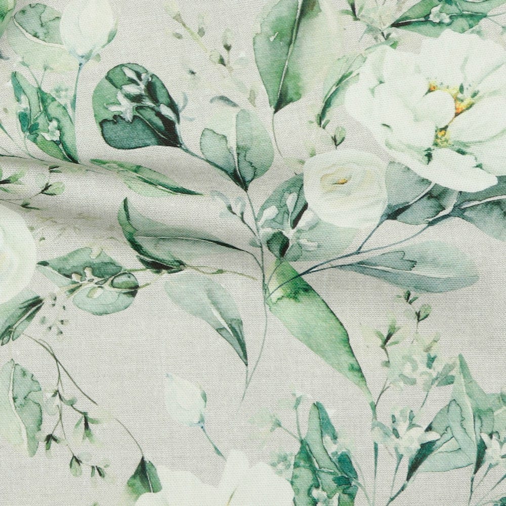 Kanvas audums- balti ziedi ar lapām 175 g/m²