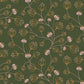 Plānā kokvilnas trikotāža-ziedi uz olīvu zaļa fona 200 g/m²