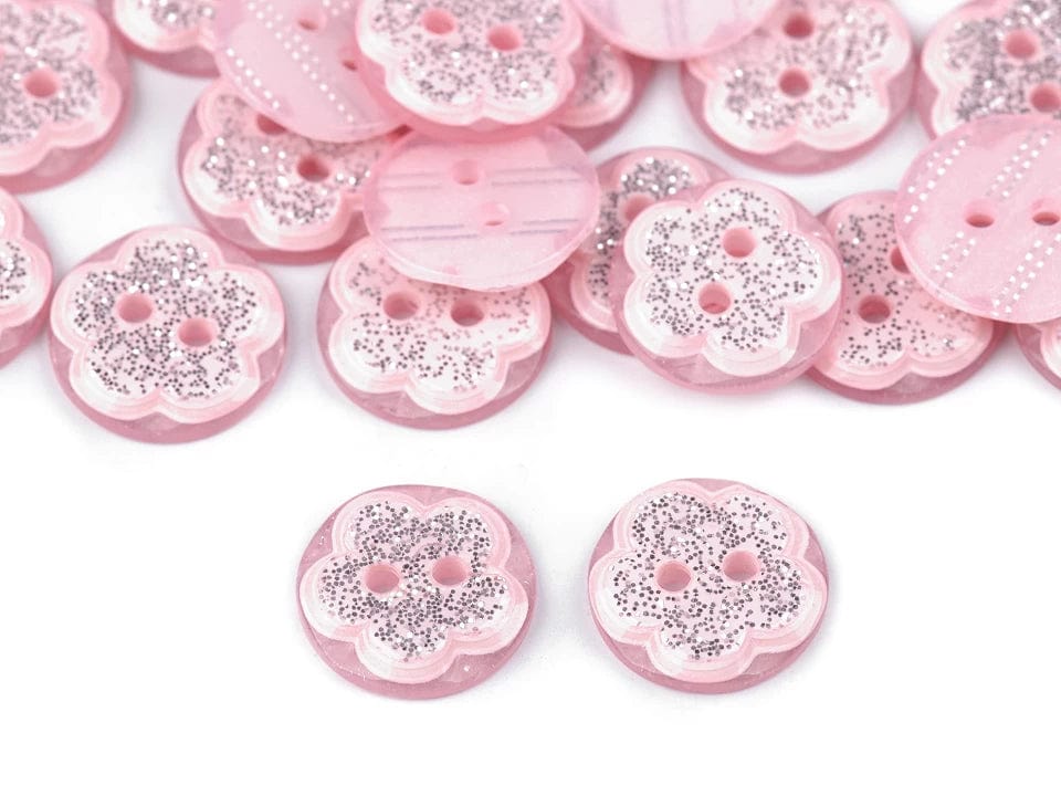 Plastmasas pogas 13 mm-rozā zieds